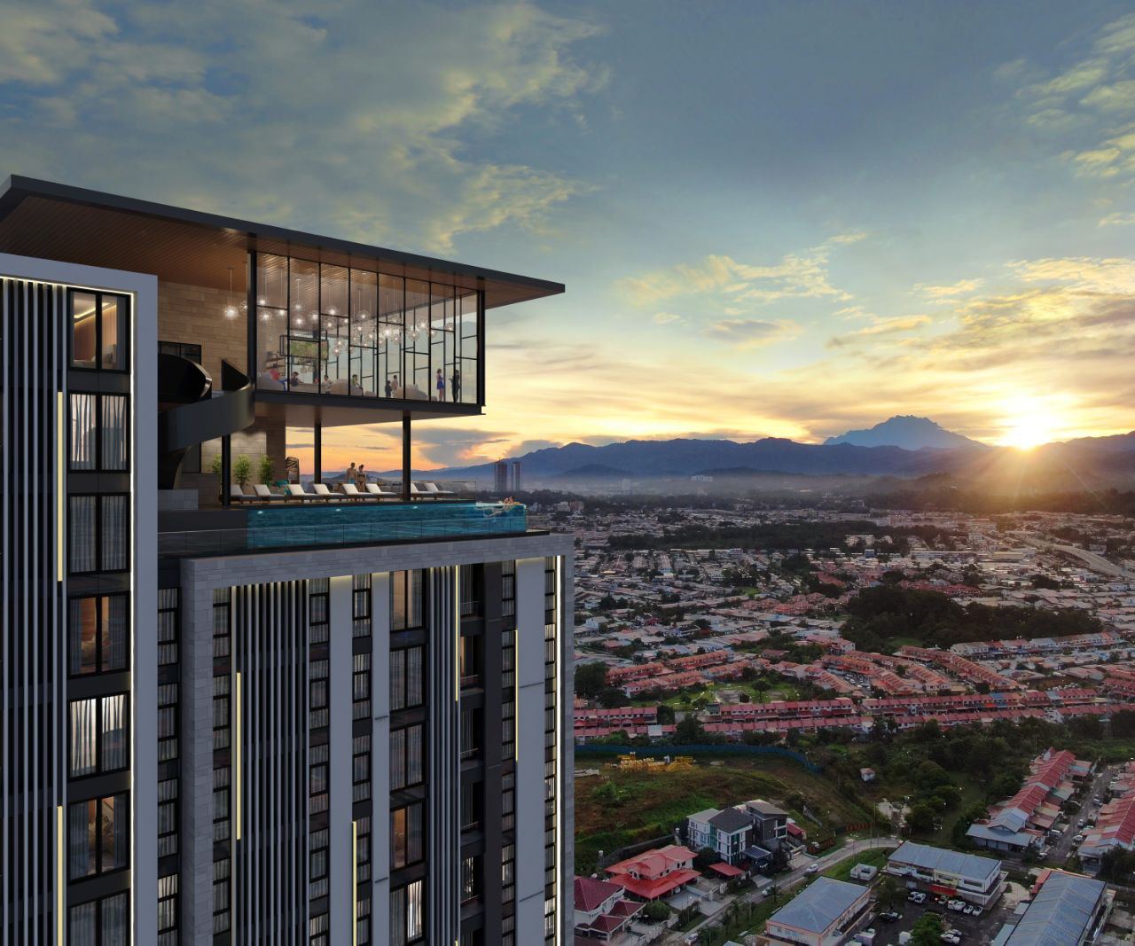 88 Avenue Infinity Pool Overlooking Mount Kinabalu Morning View